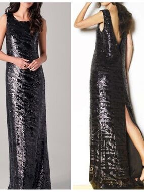 Rachel Zoe Black Sequin Backless Evening Gown